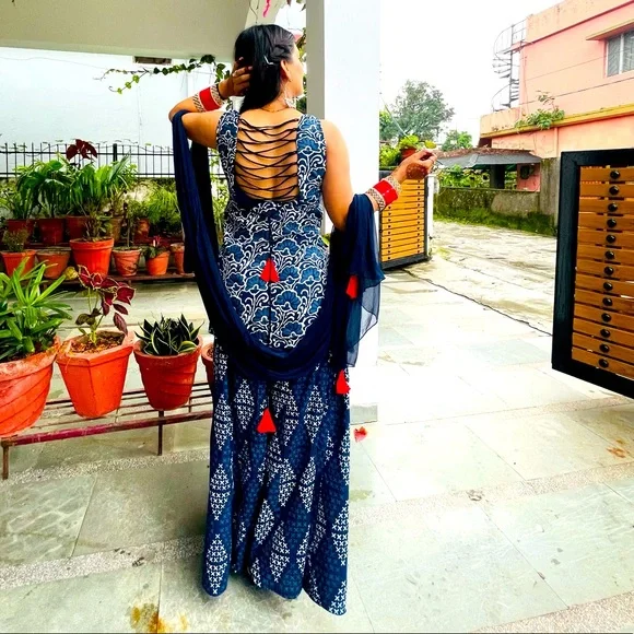 Blue sharara suit three piece of set - Picture 2 of 5